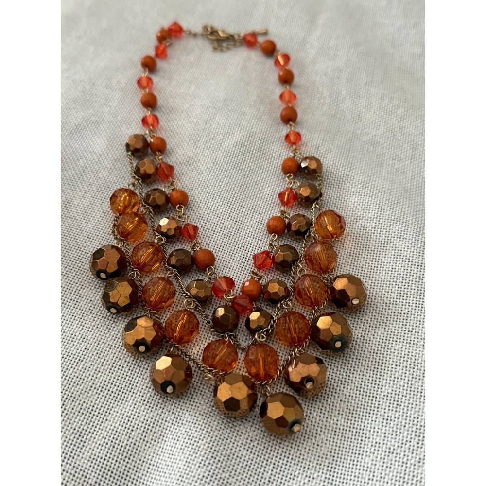 Brown‎ & Orange Tone Beaded Layered Women Necklace